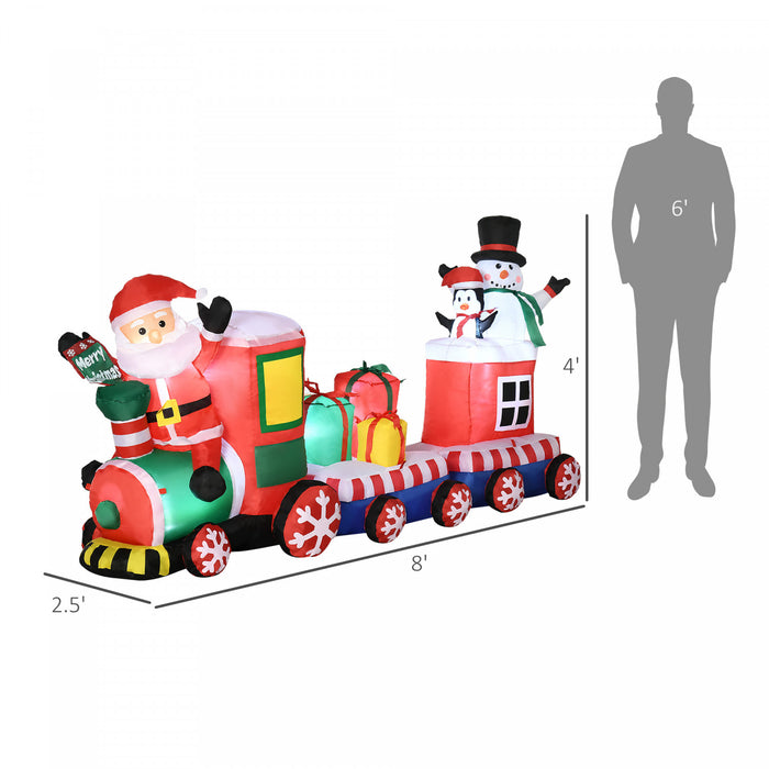 Outsunny 8' Inflatable Christmas Train W/ Santa Claus Snowman Penguin
