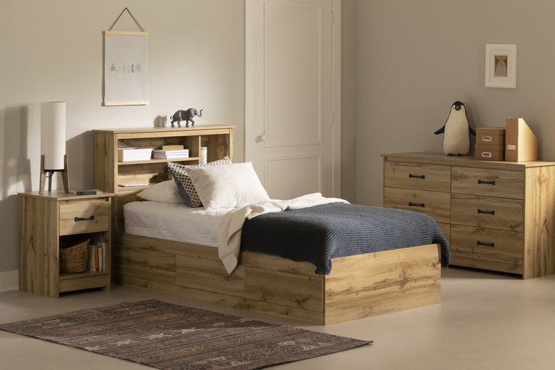 Tassio Mates Bed And Bookcase Headboard Set Nordik Oak - South Shore