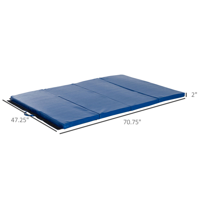 Soozier 4'x6'x2'' Folding Gymnastics Tumbling Mat, Exercise Mat With Carrying Handles For Yoga, Mma, Martial Arts, Stretching, Core Workouts, Blue