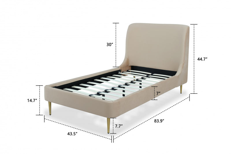 Heather Mid-Century Modern Velvet Upholstered Twin Bed in Gold and Tan