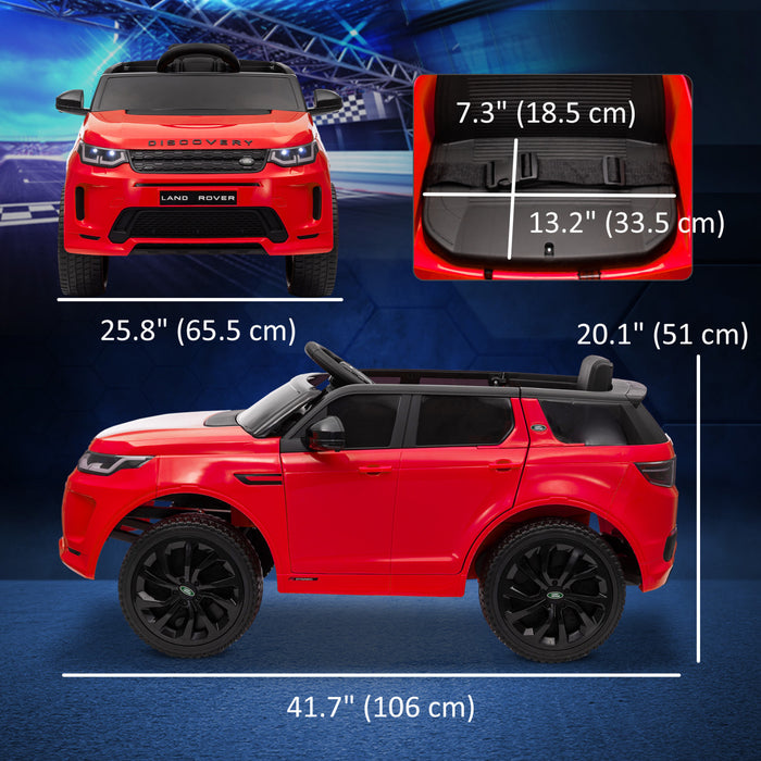 Qaba Land Rover Discovery Sport Licensed Powered Ride-On Car, 12v Battery Powered Kids Electric Car With Remote Control, Soft Start, Led Lights, Music Horn, Red