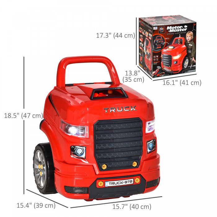 Qaba Kids Truck Engine Toy Set, Educational Car Service Station Kids Tool Set, Take Apart Workshop For 3-5 Years Old Red