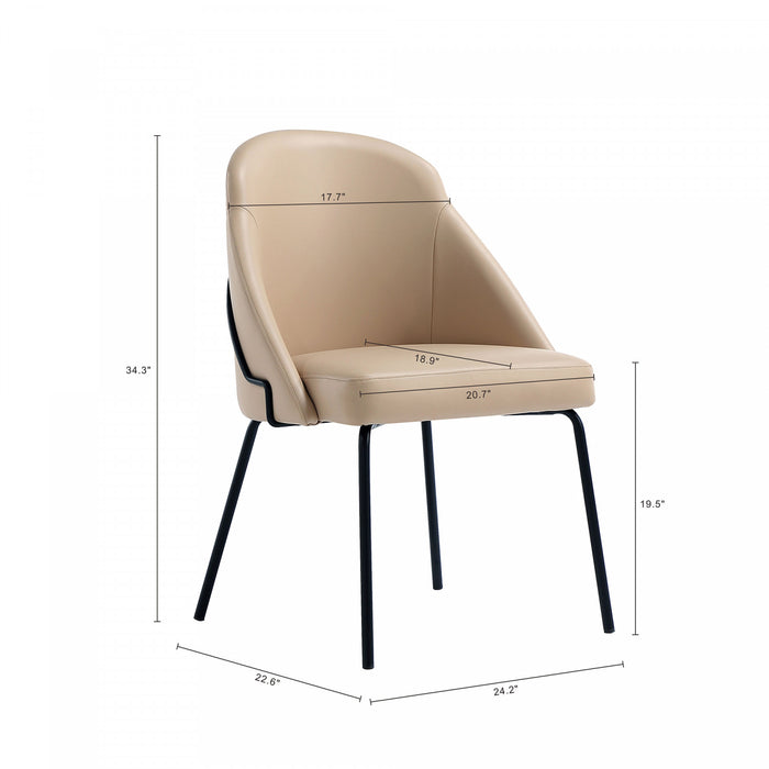 Gracie Modern Vegan Leather Metal Dining Chair in Tan and Black - Set of 2