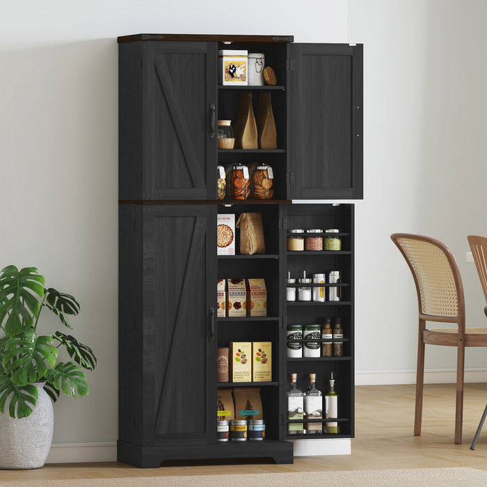 HOMCOM 64\" Kitchen Pantry Storage Cabinet with Adjustable Shelves, Black