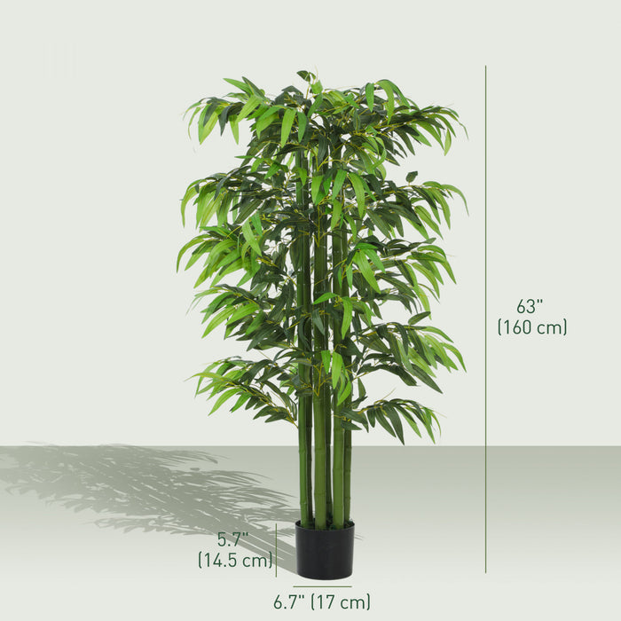 HOMCOM 5.3ft Artificial Tree Bamboo for Indoor Home Decor, Set of 2, Green