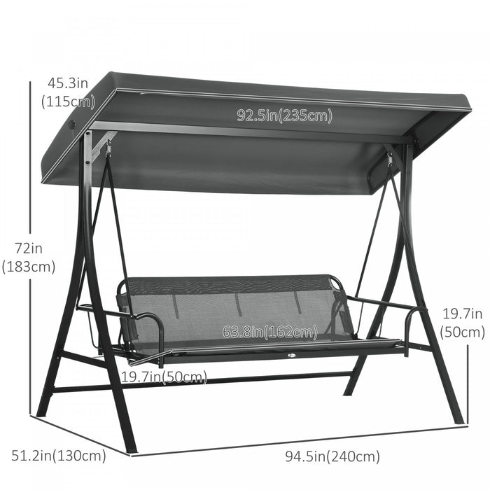 Outsunny 3 Person Porch Swing Bed With Adjustable Canopy Dark Grey