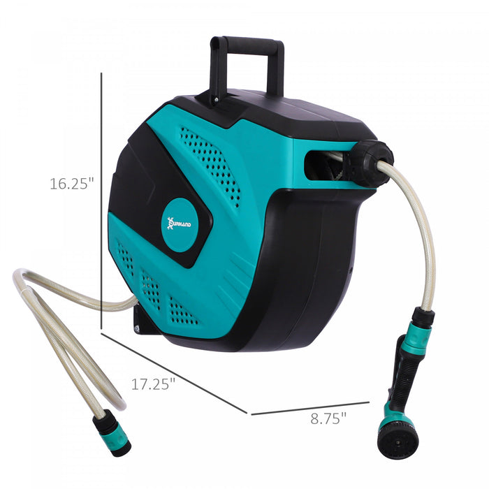 Outsunny Retractable Garden Hose Reel 1/2\" x 49 ft Wall Mounted with Automatic Rewind, 180° Swivel Bracket, Any Length Lock, 7 Pattern Hose Nozzle