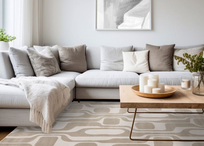 Leopold Modern Mid-Century Beige Cream Area Rug - 5'3\" x 7'7\"