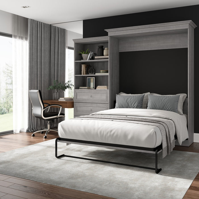 Bestar Versatile Queen Murphy Bed and Closet Organizer with Drawers (103 W) - Platinum Grey