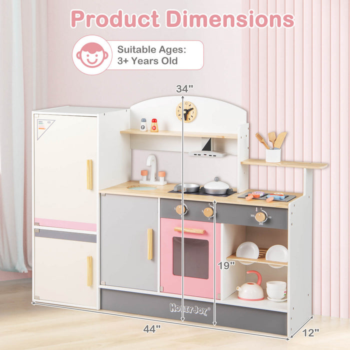 Costway Kids Chef Play Kitchen Set Toddlers Wooden Pretend Toy Playset With Range Hood
