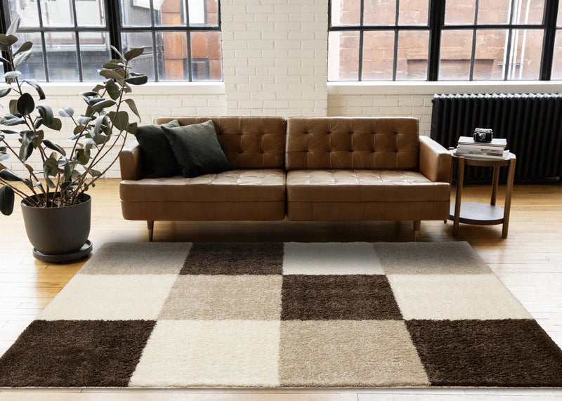 Fairmont Brown Beige White Checkered Rug, 6'7\" x 9'6\" Indoor Area Rug
