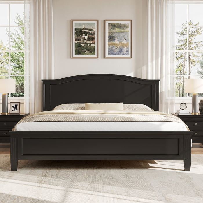 Benson Full Size Solid Wood Platform Bed with Stylish Headboard, Black