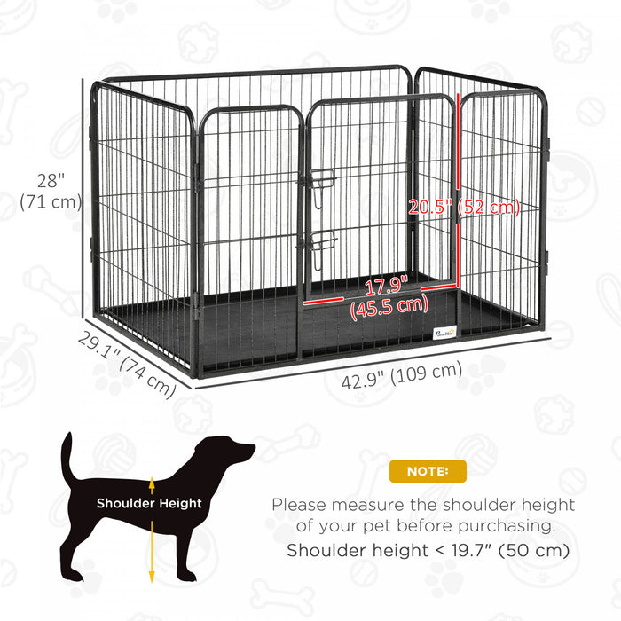 PawHut 4 Panels Dog Playpen, Heavy Duty Dog Fence, 28\" H Portable Pet Playpen with Door Double Locking Latches, No Leaking Tray for Indoor Outdoor Backyard Garden, Grey
