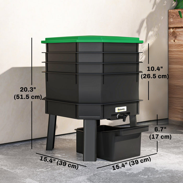 Outsunny 4-Tray Worm Composter Bin, 7.4Gal Outdoor Indoor Worm Composter, Farm Starter Kits for Vermicomposting Starter, Garden Composting Bin for Recycling Food Waste, Dark Green