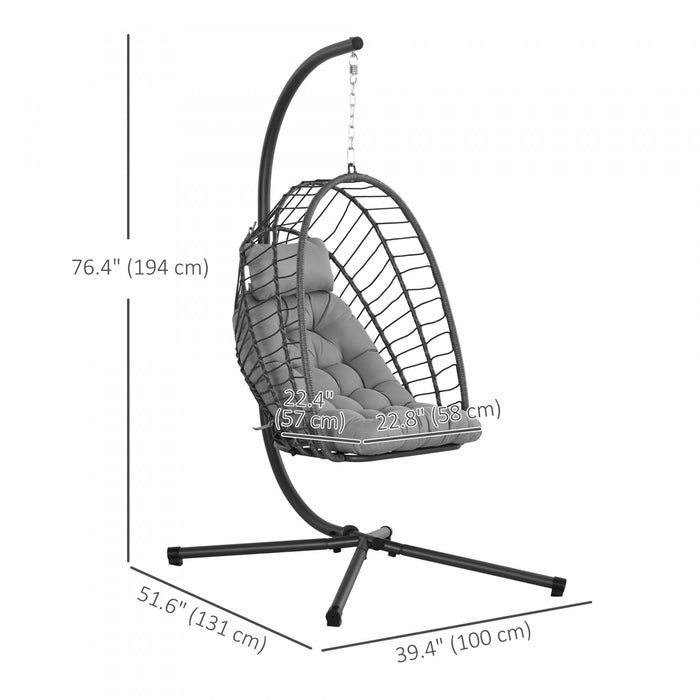 Outsunny Hanging Egg Chair with Stand, Foldable Wicker Rattan Swing Chair