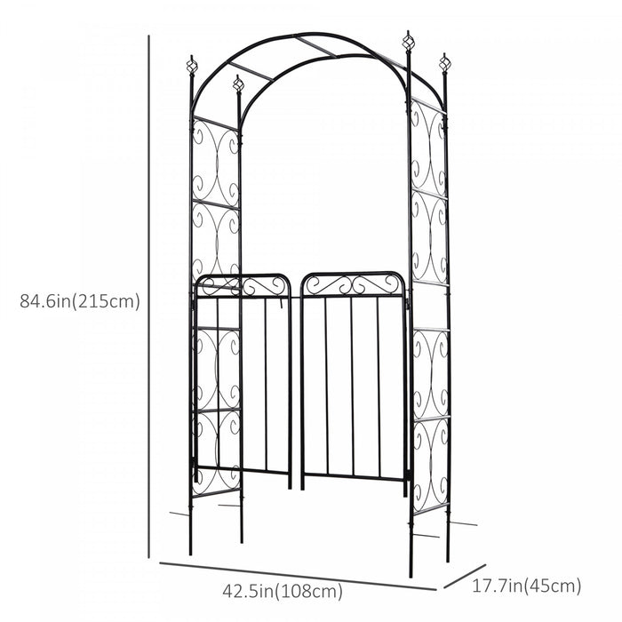 Outsunny 7' Metal Garden Arbor Arch With Scrollwork Doors For Ceremony, Weddings, Party, Backyard, Lawn