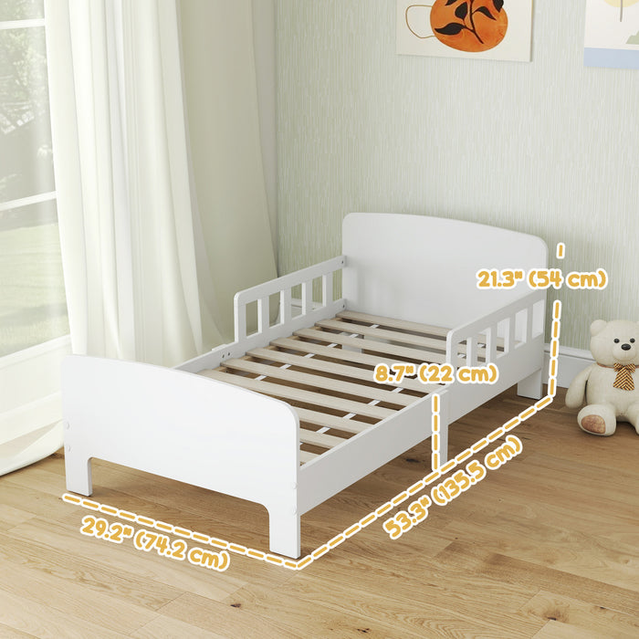Qaba Toddler Bed Frame with Safety Side Rails for Girls and Boys, Bedroom Furniture, White