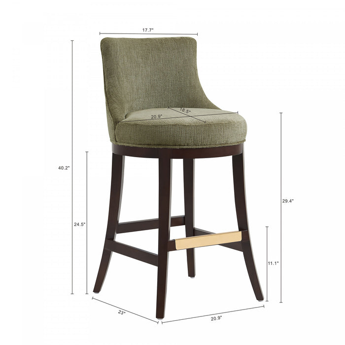 Lucia Modern Chenille Wood Upholstered Barstool in Leaf Green - Set of 2