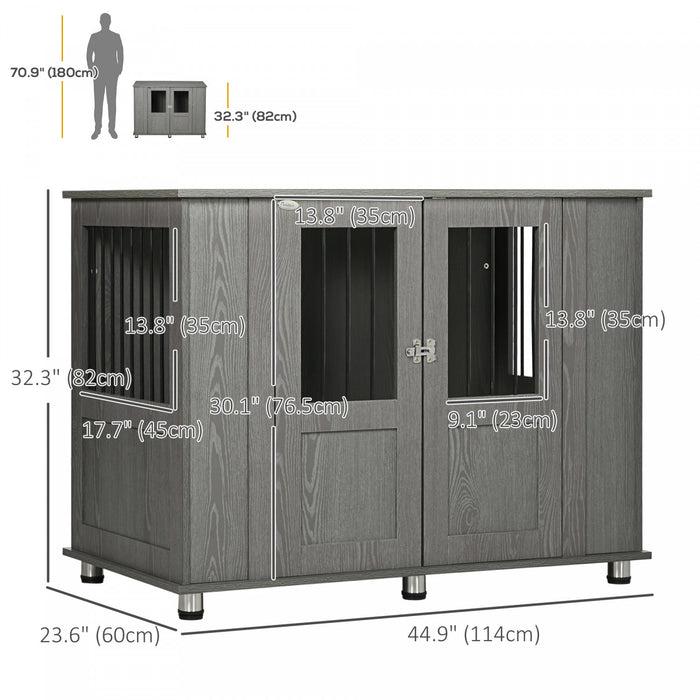 Pawhut Dog Crate Furniture With Lockable Magnetic Door, Adjustable Feet, Indoor Dog Kennel End Table For Extra Large, Medium & Small Dogs, Grey