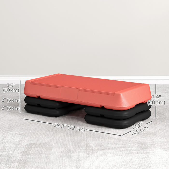 Soozier Adjustable Aerobic Stepper, 3-Level Exercise Step Platform with Risers 4\", 6\", 8\", for Home Gym Fitness Workout, 330lbs Weight Capacity, Red