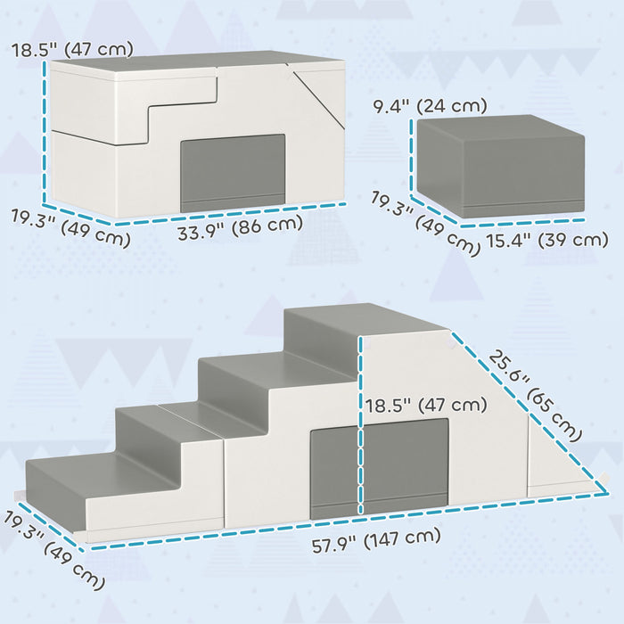 Qaba Kids Crawl And Climb Foam Play Set Toddler Nugget 2-piece Interactive Set For Climbing, Crawling, Sliding Play Zone For Baby Preschooler 1-3 Years, Light Grey