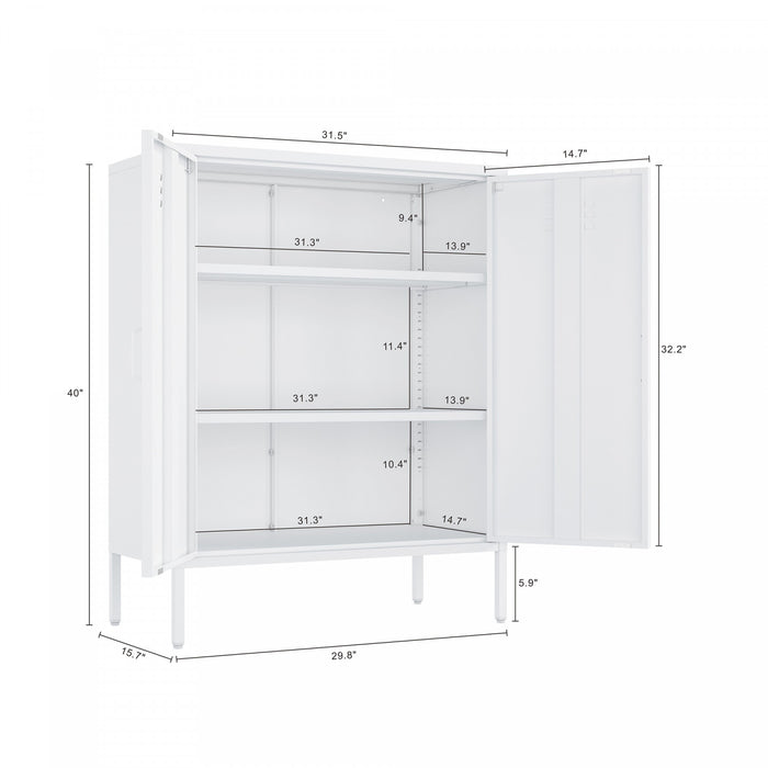 Naomi Modern 32\" Metal Accent Cabinet in White Armoire
