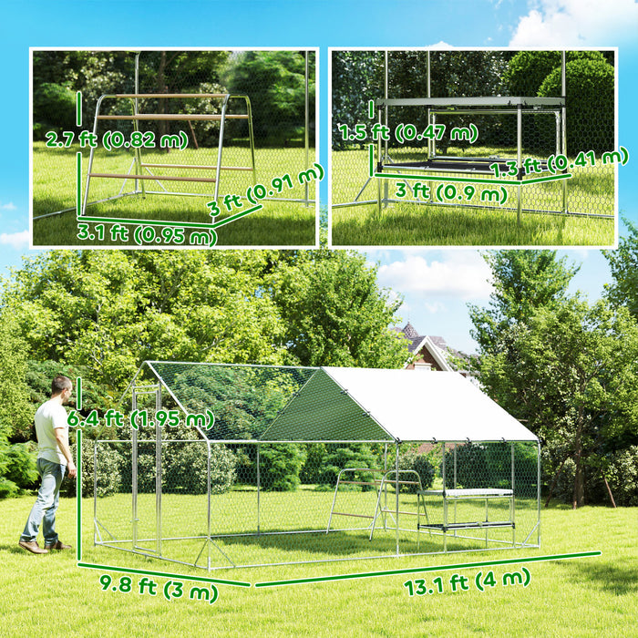 Pawhut Chicken Run, Large Metal Chicken Coop With Nesting Box, Waterproof & Uv-resistant Cover, Roosting Bars, Poultry Cage For Outdoor, Backyard, Farm, For 12-18 Poultry