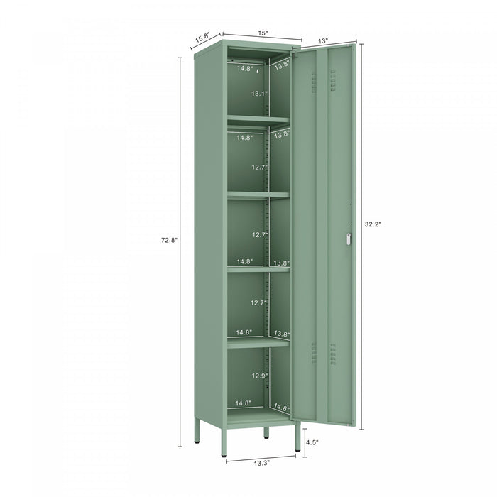Naomi Modern 15\" Metal Storage Cabinet in Sage Green Armoire