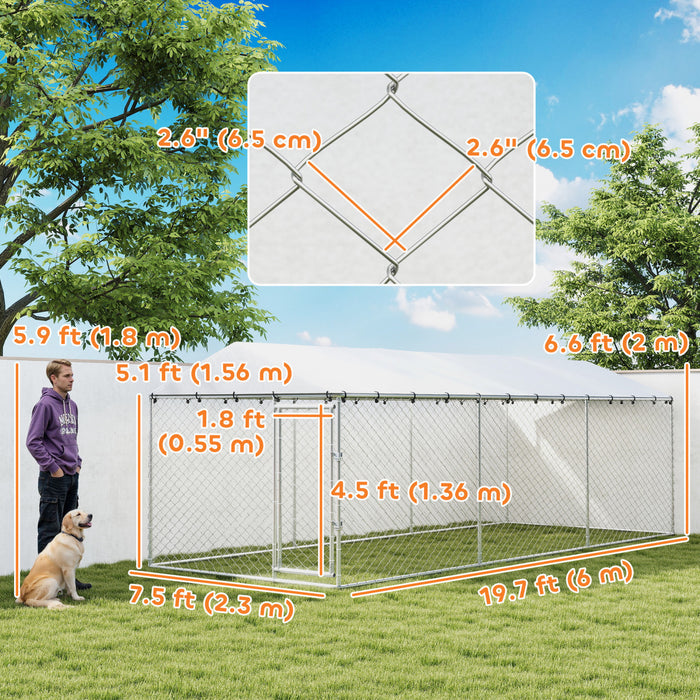 PawHut Outdoor Dog Kennel Dog Run with Waterproof, UV Resistant Cover for Small and Medium Sized Dogs, 6.6' x 6.6' x 4.9', Silver