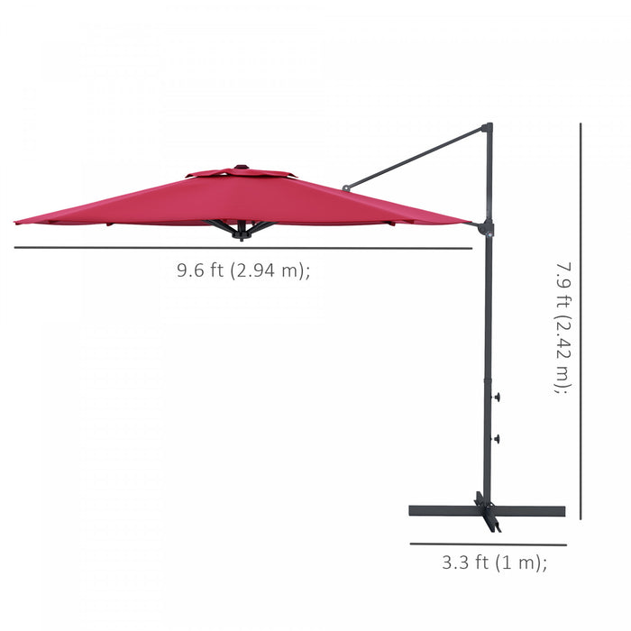Outsunny 10ft Cantilever Patio Umbrella Offset Umbrella W/ Crank&tilt Red