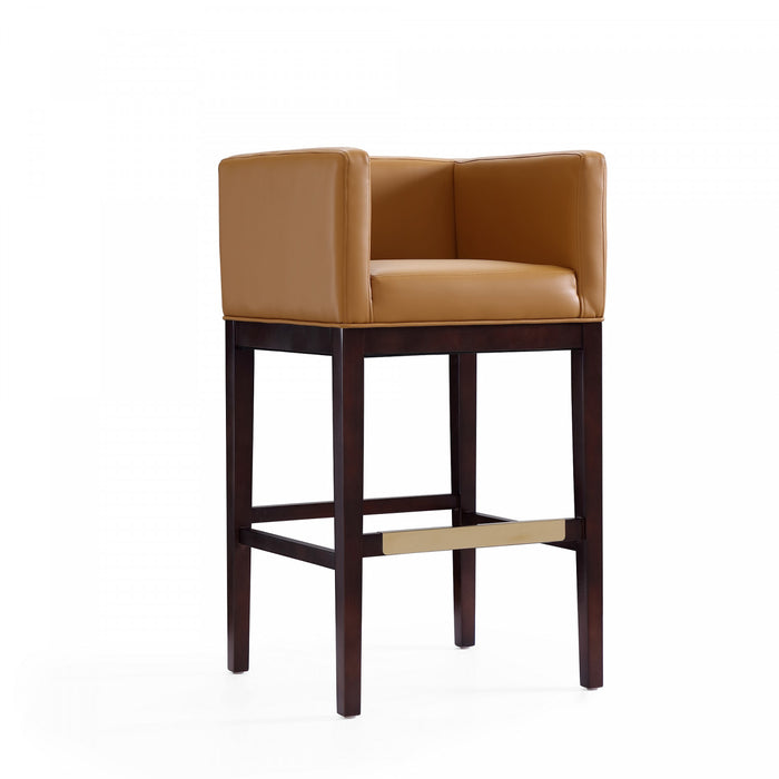 Kingsley Mid-Century Modern Wood Upholstered Barstool in Camel - Set of 2