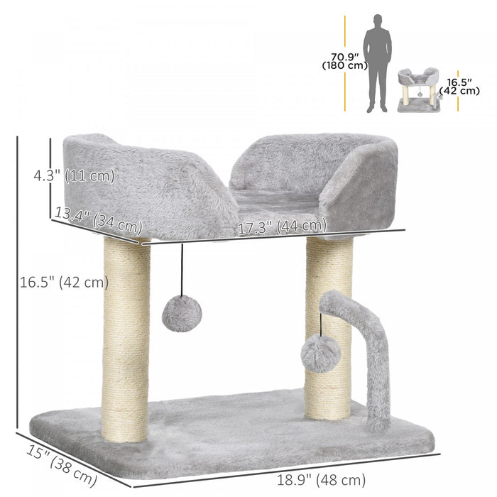 Pawhut Cat Tree, 16.5\" Small Cat Tower Condo For Indoor Cats With Sisal Scratching Posts, Top Perch, Dangling Balls, Cat Activity Centre, Light Grey