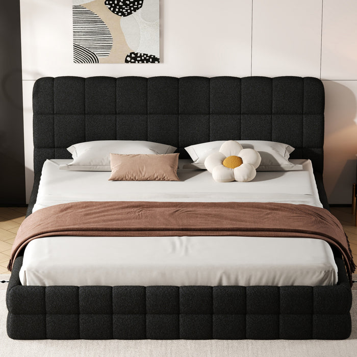 Emma Modern Upholstered Platform Bed with Comfortable Solid Wood,King Size,Black King Bed