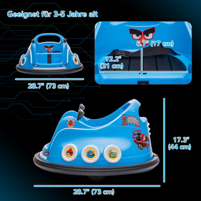Qaba 12v Bumper Car For Kids, Angry Bird Licensed Electric Powered Ride-On Car With Dual Joysticks, 360 Degree Spin, Remote Control, Music, Led Lights, For Ages 3-5, Blue