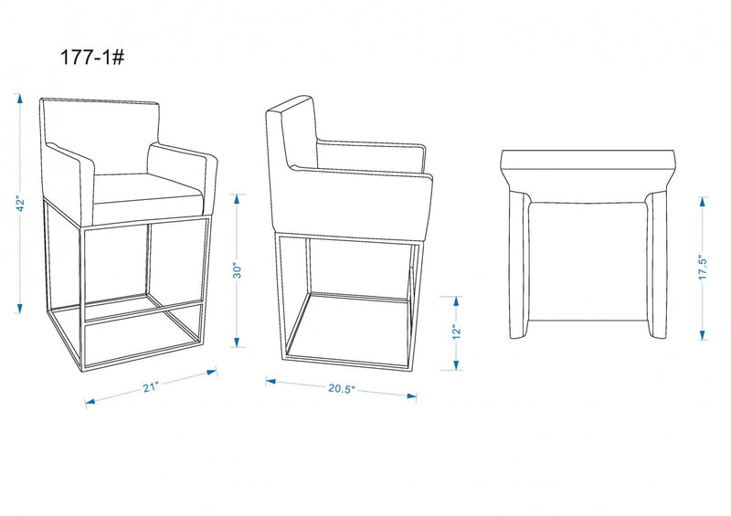 Ambassador Mid-Century Modern Metal Upholstered Barstool in Gray - Set of 3 Bar Stool
