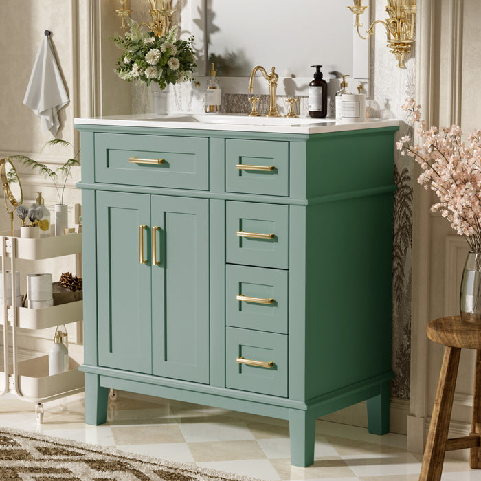 Savannah 30 Inch Bathroom Vanity with Ceramic Sink and Spacious Storage Cabinet, Light Green