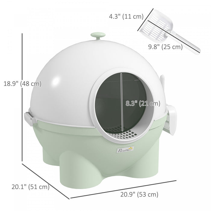 Pawhut Cat Litter Box With Lid, Enclosed Kitty Litter Box With Scoop, Leaking Sand Pedal, Top Handle, Light Green