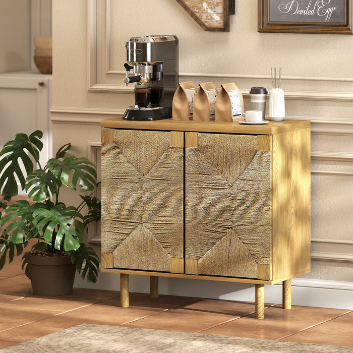 HOMCOM Buffet Cabinet with Handwoven Rope Doors, Sideboard Cabinet, Oak