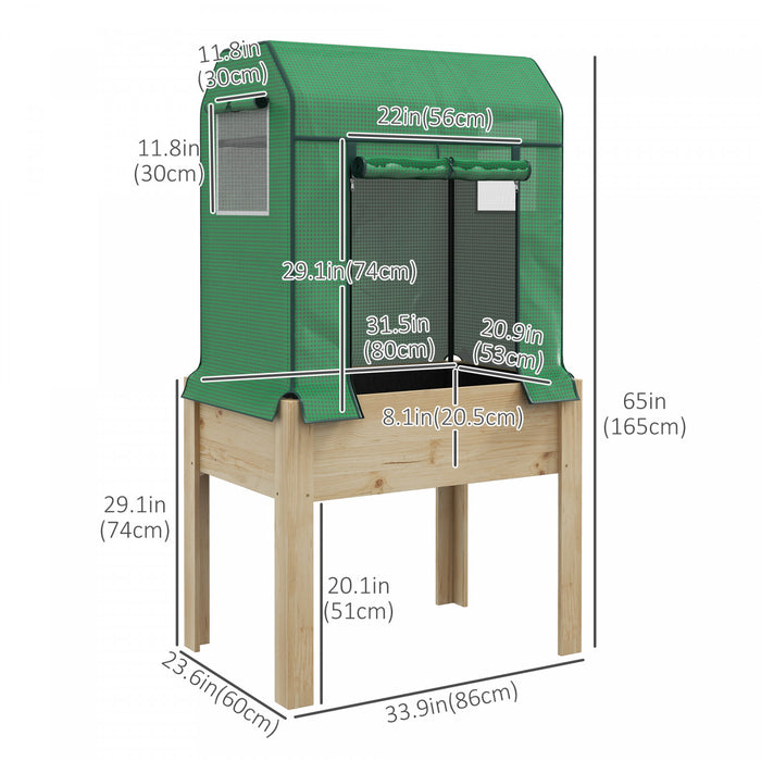 Outsunny Raised Garden Bed With Pe Greenhouse Cover And Bed Liner, Elevated Planter Box With Legs For Vegetables, Flowers, Herbs