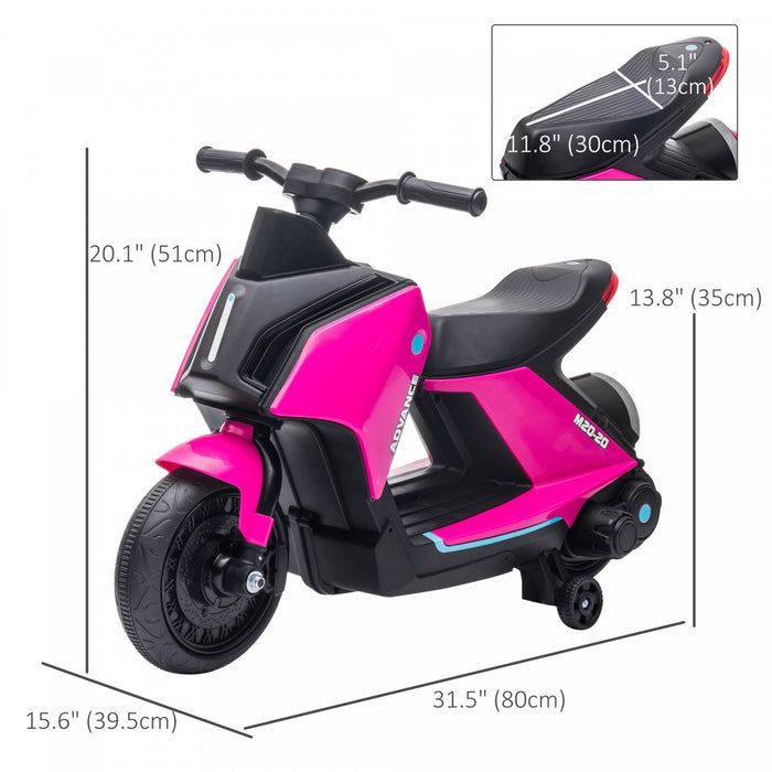 Aosom Electric Powered Ride-On Motorcycle For Kids, 6v Battery-powered Motorbike With Training Wheels, Ride-on Motorcycle Toy With Music, Headlights, Rechargeable Battery, For Ages 2-4, Pink