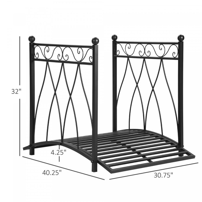 Outsunny 3.3ft Classic Garden Bridge With Safety Railings Arc Footbridge Decorative Pond Bridge For Backyard Creek Stream, Black