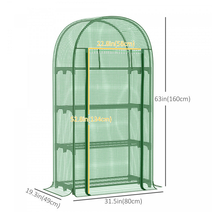 Outsunny 4-tier Mini Greenhouse, Outdoor Portable Gardening Plant Green House With Storage Shelves, Roll-up Zippered Door, Steel Frame And Pe Cover, 31.5\" X 19.3\" X 63\", Green