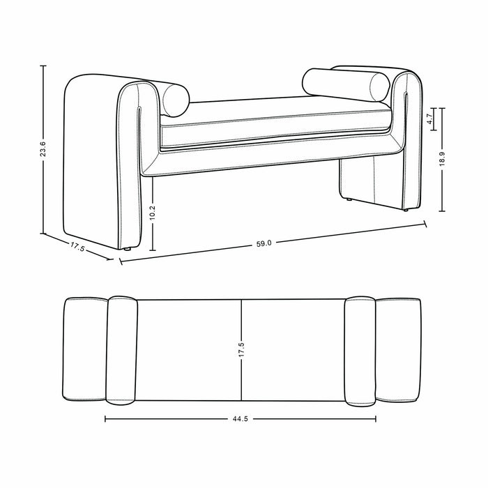Concord Modern Glam Chenille Accent Bench in Ivory