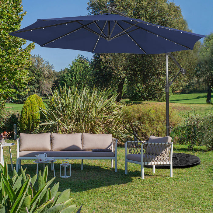 Costway 10FT Cantilever Solar Powered 32LED Lighted Patio Offset Umbrella Outdoor Navy