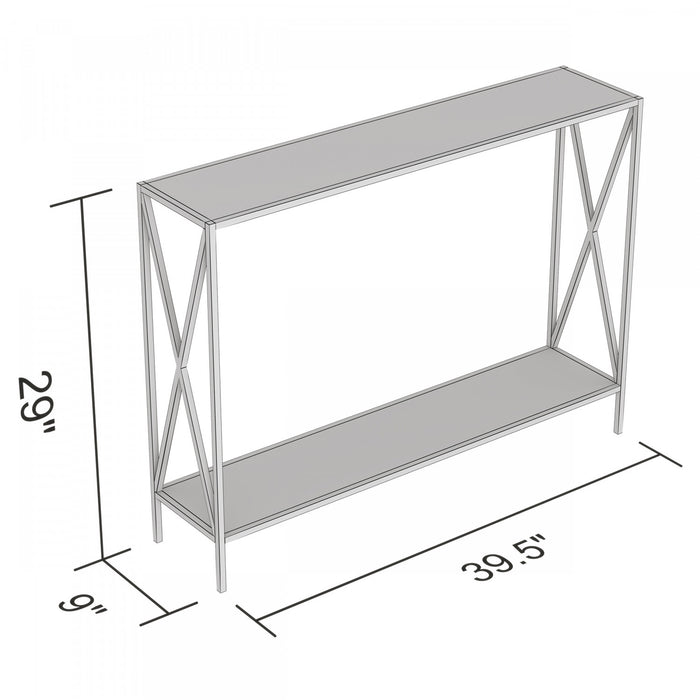 40” Console Table With 1 Shelf - Dark Grey Wood Black Metal Base