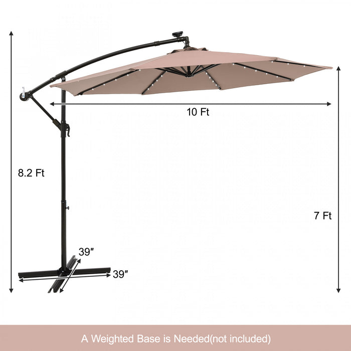 Costway 10 Ft Patio Solar LED Offset Umbrella 40 Lights Crank Cross Base Tan