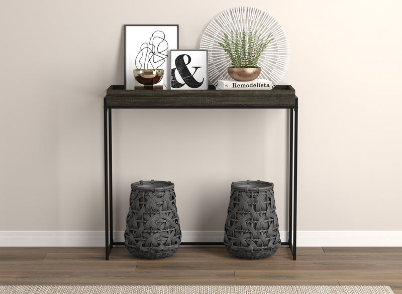 40” Modern Console Table With Sunkey Tray - Dark Grey With Black Metal