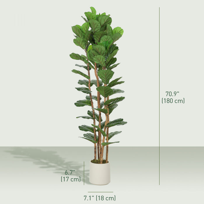 HOMCOM Faux Fiddle Leaf Fig Tree Set of 2, 6FT Faux Tree for Indoor Decor