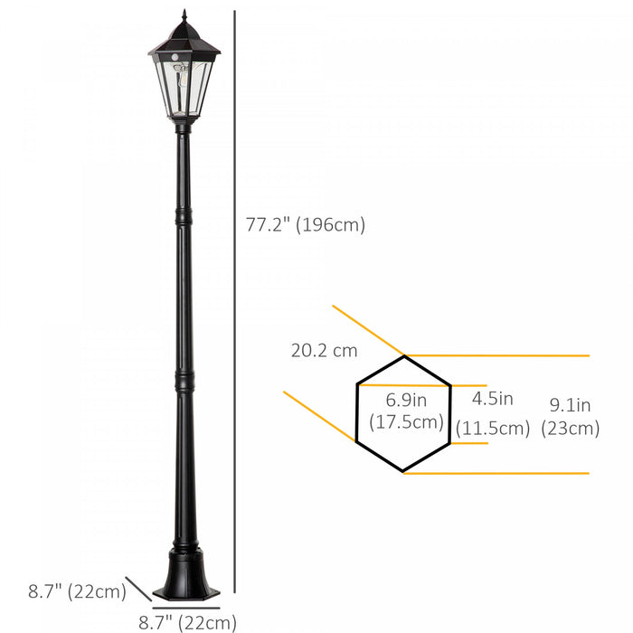 Outsunny 77\" Solar Lamp Post Light, Aluminum Outdoor Street Lamp, Black