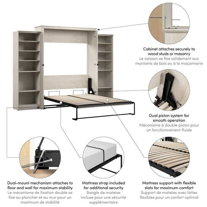 Bestar Key West Queen Murphy Bed with Closet Organizers (119 W) - Linen White Oak